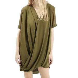 TOPSHOP Women's 6 Olive Green Wrap Dress Short Sleeve Mini Oversized Lagenlook‎
